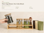Airtight 27oz Glass Tea Jar Set with Bamboo Rack and Scoops, 3 Pack - Image 3