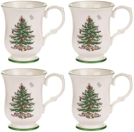 Spode Christmas Tree Romantic Footed Mugs, 12 Oz - Set of 4 by Spode