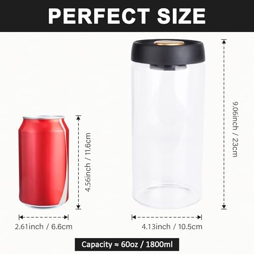 2 Pack Large Glass Jar With Airtight Pump Lid - 60oz Vacuum Glass Food Storage Jars Containers For Rice,Flour,Pasta,Sugar,Coffee,Cookie And More - Image 3