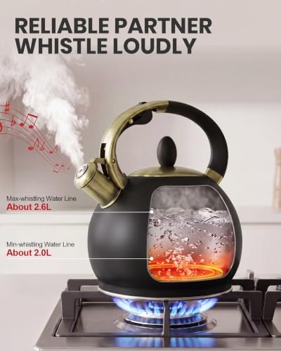 Whistling Tea Kettle Stovetop Stainless Steel, 2.64 Quart （Black） - Image 4