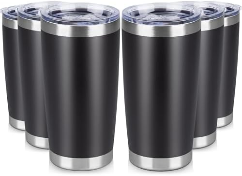 20 oz Tumbler Stainless Steel Tumblers Bulk with Lid Double Wall Insulated Coffee Tumbler Cups for Hot & Cold Drinks Powder Coated Travel Coffee Tumbler Mug Metal (Black, 6 pack) by VQRRCKI
