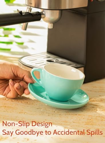 Sweese 6 Ounce Cappuccino Cups with Saucers, Porcelain Double Espresso Cups Set of 6 - Hot Assorted Colors - Image 3