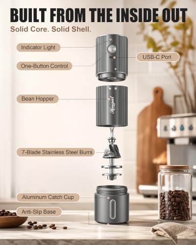 Upgraded Faster Electric Coffee Grinder, Stainless Steel Burrs, Gray - Image 4