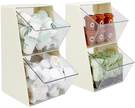 Bokelai 2 Pack Coffee Pod Holder K Cup Storage Organizer for Home Office Bar Countertop Organiser Bins for Coffee Station Counter Container for Tea bag Sugar Creamer Filter White by Bokelai
