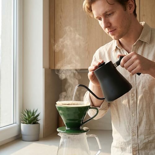 Ceramic Pour Over Coffee Dripper Porcelain Coffee Maker with Hole Flat Bottom Reusable Ceramic Pour Over Maker for Travel, Camping, Office, Home (Brown) - Image 5