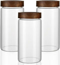 3 Pack 40 fl oz/1200 ml Clear Glass Storage Canister with Airtight Wooden Screw On Lid, Large Tall Decorative Glass Container Jar Set for Coffee, Nut, Tea, Candy, Cookie, Cereal, Sugar, Flour by MOLADRI