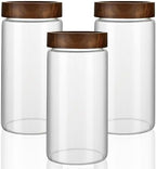 3 Pack 40 fl oz/1200 ml Clear Glass Storage Canister with Airtight Wooden Screw On Lid, Large Tall Decorative Glass Container Jar Set for Coffee, Nut, Tea, Candy, Cookie, Cereal, Sugar, Flour by MOLADRI