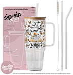 Sip-Sip Hooray! Just One More Chapter 40oz Glass Tumbler with Lid and Straw - Image 3