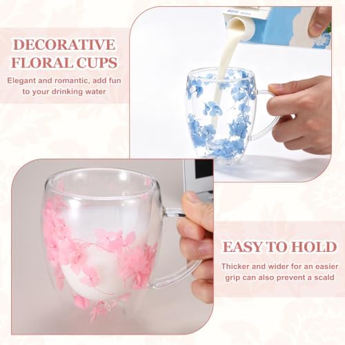 METALLIXITY Flowers Double Wall Glass Coffee Mugs 11.8oz Yellow 2Pcs - Image 5