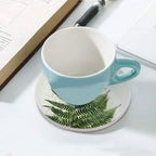 Drink Coasters with Cork Backing Ceramic Coasters Natural Plant Silhouette Fern Leaf Coaster for Drinks Non-Slip Coaste Round Absorbing Stone Coaster Set of 6PCS for Kinds of Cups Coffee Table - Image 5