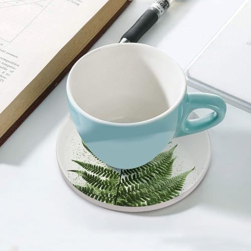 Drink Coasters with Cork Backing Ceramic Coasters Natural Plant Silhouette Fern Leaf Coaster for Drinks Non-Slip Coaste Round Absorbing Stone Coaster Set of 6PCS for Kinds of Cups Coffee Table - Image 5