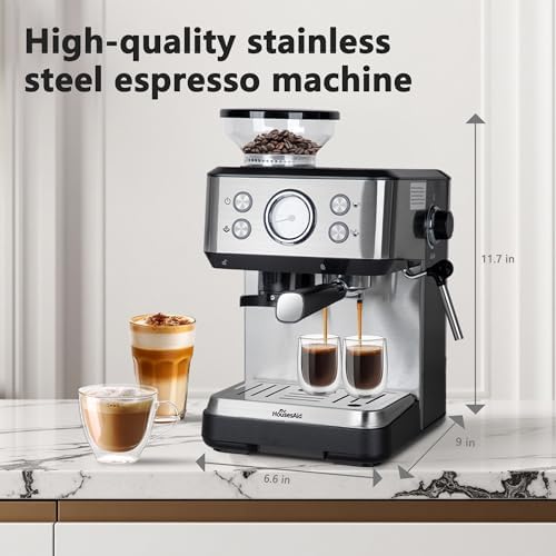 20 Bar Espresso Machine, Stainless Steel, with Built-in Grinder - Image 2