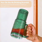 20 oz Green Glass Tumbler with Lid and Straw, Glass Iced Coffee Cups, Spill-proof Glasses Tumbler with Handle, Glasses Drinking Set of 4, Vintage Glassware for Cocktail, Smoothies - Image 5