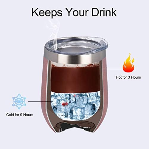 8 Pack 12Oz Stainless Steel Wine Tumblers, Insulated Wine Tumbler, Double Wall Insulated Wine Glass, Stainless Steel Stemless Wine Cups with Lids for Coffee, Wine, Cocktails, Champaign, Rose Gold - Image 6