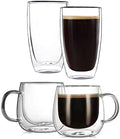 CNGLASS 10oz(2-pack) Double Wall Coffee Glass Mugs and 13.5oz(2-pack) Glass Cups by CNGLASS