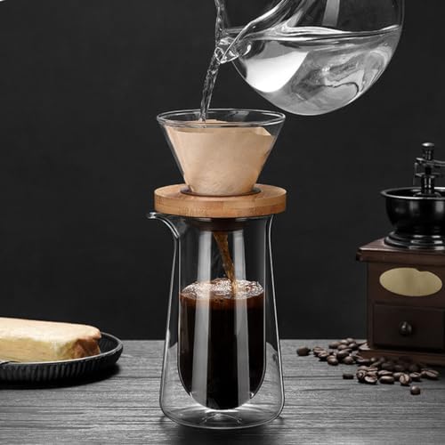13oz Double Wall Glass Pour Over Coffee Maker Set,Plastic Free Borosilicate Glass Drip Coffee Maker,400ML Portable Mini Single Serve Hand Brew Coffee Pot for Home Office Camping,Ideal Coffee Gift - Image 6