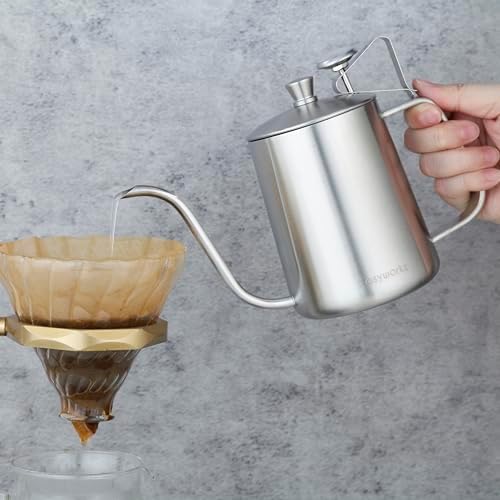 Easyworkz Gage Gooseneck Pour Over Coffee Kettle 20 oz with Thermometer Stainless Steel Hand Drip Coffee Pot, Silver, Bundled with Stainless Steel Long Hollow Handle Coffee Scoop,7g, Brushed Silver - Image 3