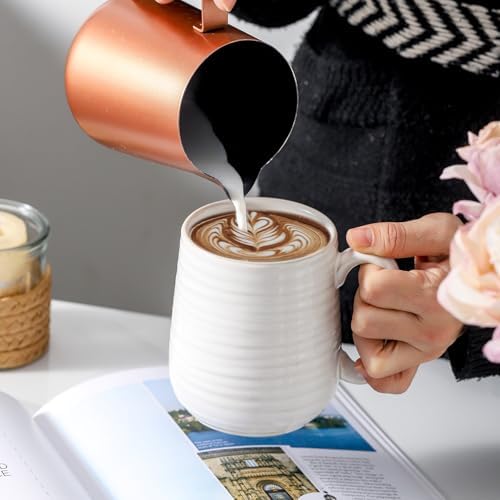 HASENSE Coffee Mugs Set of 4, 15 Ounce Porcelain Latte Mug Set with Handle for Morning Coffee Tea and Cocoa, Ceramic Coffee Cups with Unqiue Glaze for Men, Women, Plain - Image 5