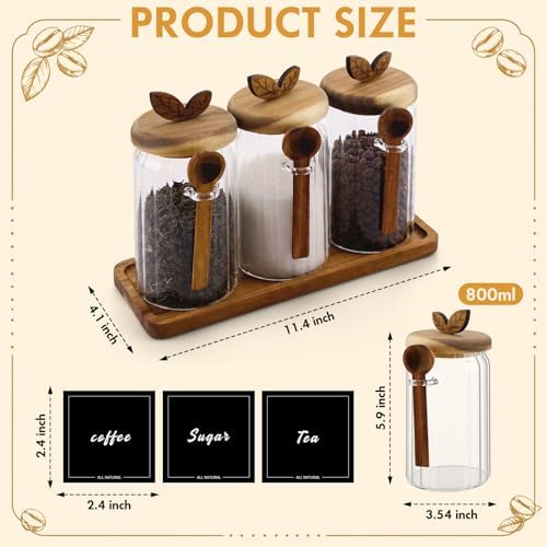 Suclain 3 Sets Glass Coffee Sugar Tea Canister Airtight with Lid - Image 2