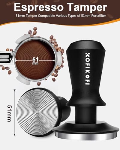 51mm Espresso Tamper, 30lbs Spring Loaded, Aluminum Handle, Ripple Base - Image 2