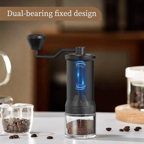 Manual Coffee Grinder, Stainless Steel Conical Burr Hand Mill with Glass Jar, Adjustable Settings, Portable Coffee Bean Grinder for Espresso, Pour Over, French Press, Black - Image 3