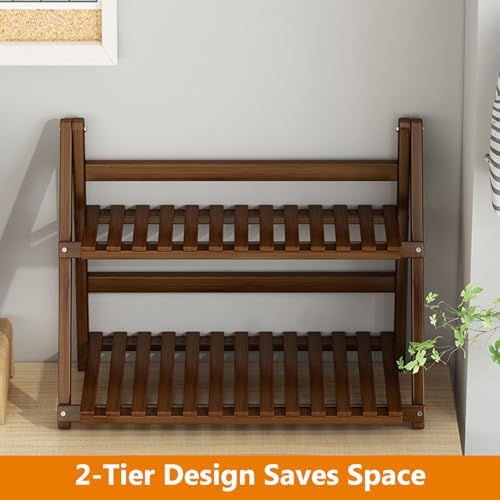 2-Tier Wooden Mug Holder Countertop, Coffee Station Organizer, Bamboo Counter Shelf for Tea Coffee Bar Accessories, Matcha Stand, Cup Display, Kitchen Condiment Storage Rack,Brown,15.75IN - Image 3