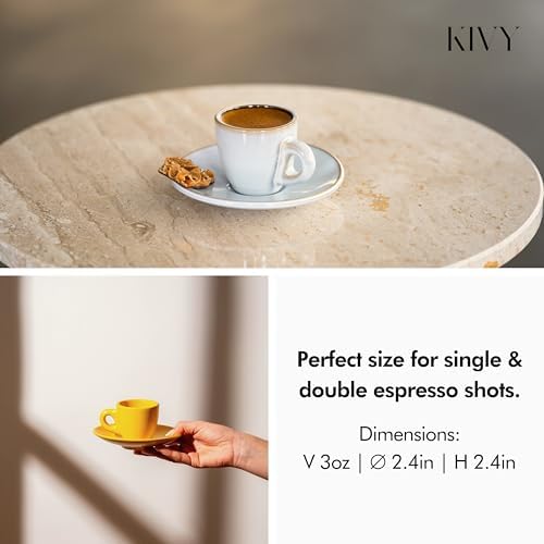 KIVY Espresso Cups Set of 4 - Stoneware - Italian Style - 3oz Each - Yellow - Image 4