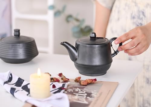 Rural Style Ceramic Teapot with Stainless Steel Infuser 16 OZ Black - Image 6