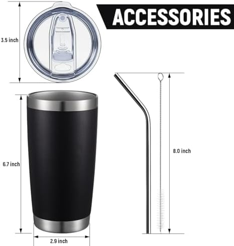 COMOOO 20oz Black Tumbler 4 Pack Stainless Steel Insulated Travel Mug with Lid and Straw Vacuum Double Wall Coffee Cup for Hot Beverage and Cold Drinks(Black, 4 Pack) - Image 3