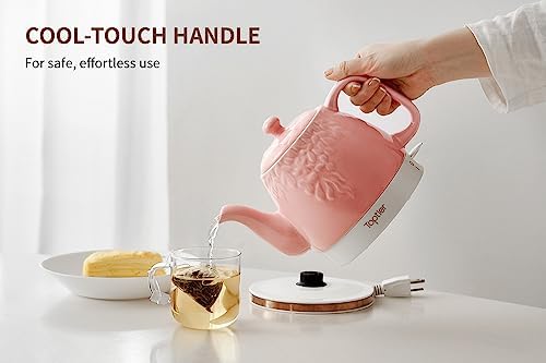 Toptier Electric Ceramic Tea Kettle, Boil Water Quickly and Easily, Detachable Swivel Base & Boil Dry Protection, Carefree Auto Shut Off, 1 L (1 LITER, Light Pink) - Image 3