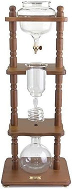 Yama Cold Brew Maker I Ice Coffee Machine With Slow Drip Technology I Makes 6-8 cups (32oz), Large Capacity Cold Brew Coffee Tower, Brown Wood Curved Frame by Yama+Glass+