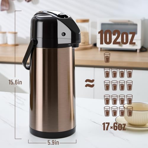 PARACITY Termos Para Cafe, Coffee Carafe 102OZ, Double-Pump Gold Airpot - Image 3