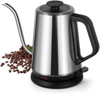 1L Electric Gooseneck Kettle, Tea Kettle for Boiling Water, Gooseneck Electric Kettle for Coffee & Tea, Fast Boiling for Pour Over, Auto Shut-Off, Boil-Dry Protection, 360° Rotational Base - Silver - Image 4