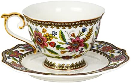 ACMLIFE Bone China Tea Cup and Saucer Set for 1, Vintage Floral Tea Cup with Saucer, Spoon and Gift Box, 6.8 oz (Pink-A) by ACMLIFE