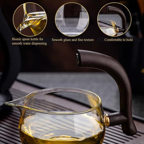 Lazy Kungfu Drip Teapot Magnetic Semi-Automatic Glass Teapot Wooden Glass Tea Set Kung Fu Tea Set - Image 6