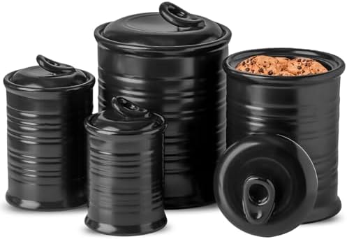 Nihow Food Storage Jar,Ceramic Canister Sets for The Kitchen,Set of 4,Black by Nihow