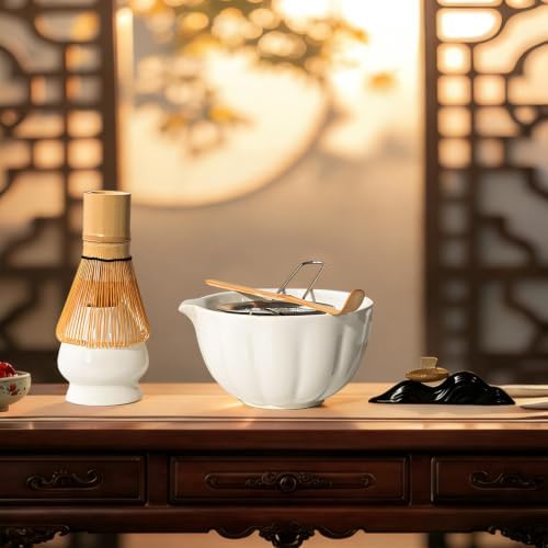 6-Piece Matcha Set Kit, Japanese Matcha Tea Making Set with Ceramic Matcha Bowl, Whisk, Scoop, Sifter, Whisk Holder & Brush, Matcha Starter Kit for Beginners and Tea Enthusiasts, White - Image 5