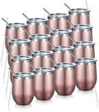 COMOOO Rose Gold Stainless Steel Wine Tumbler Bulk with Lid and Straw 12oz Double Wall Vacuum Insulated Travel Tumbler Cup for Coffee Wine Cocktails Ice Cream Cup Rose Gold, 16 pack by COMOOO