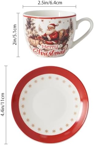 Christmas Espresso Cups & Saucers Set of 6, 3oz Small Coffee Mugs, Ceramic Demitasse Cup for Tea, Latte, Espresso Shot Cup for Expresso Machine & Coffee Maker, Christmas Gifts for Coffee Lovers - Image 2