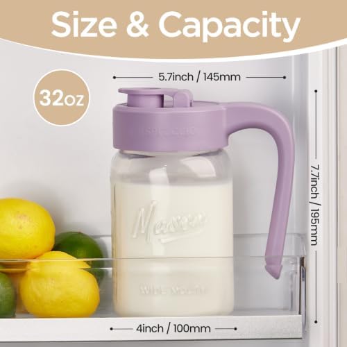32 oz Glass Pitcher with Lid, 1 Quart Mason Jar Pitcher with Lid Airtight, Breast Milk Storage for Fridge, Ideal for Cold Brew Coffee, Iced Tea, Sun Tea, Juices - Image 2