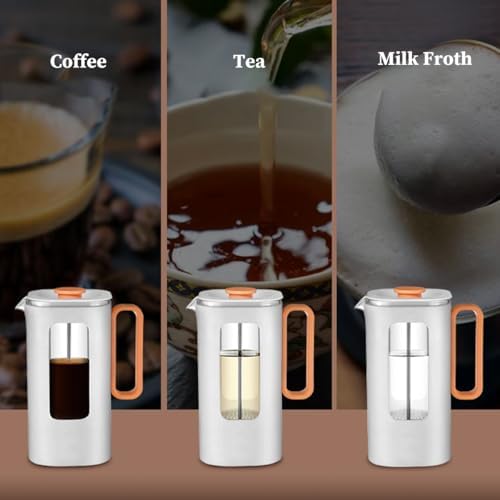 French Press Coffee Maker Coffee Press With Plastic Handle, Double Wall Insulation & Stainless Steel Filter Screen, High Borosilicate Glass Liner, For Coffe And Tea(/White,1l) - Image 3