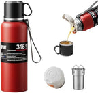 Upgrade 3in1 Water Bottles with Travel Mug Coffee Cup Cap, Tea Infuser,Carrying Loop,Thermal Wide Mouth Bottle, Vacuum Insulated 316 Stainless Steel Flask Leak Proof,BPA-Free (red, 1980ml) by Unknown