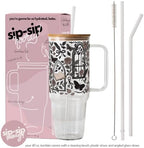 Sip-Sip Hooray! Dark Academia 40oz Glass Tumbler with Lid and Straw, Bookish Gothic Roses Books Gift for Book Lovers, Reader Iced Coffee Cup - Image 2