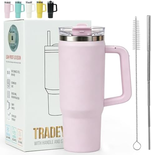 30 oz Tumbler with Handle Hidden Straw Stainless Steel Insulated by Tradeysum