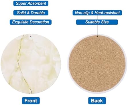 sourcing map 4Pcs Absorbent Coasters Yellow Marble Gilding Pattern Round Coaster with Cork Backing Non-Slip for Home Office 4inches. - Image 4