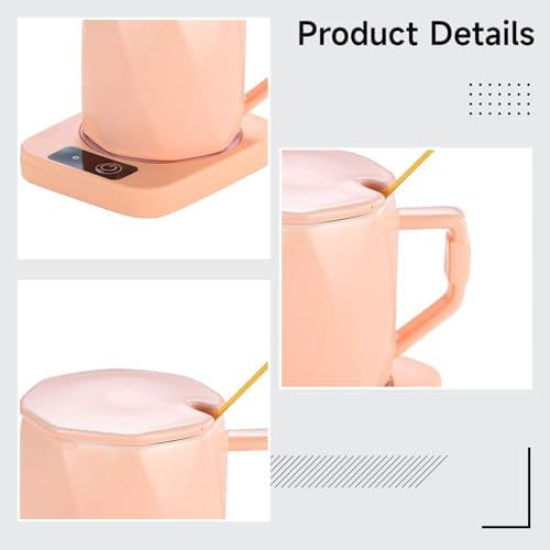 Mug Warmer Set, Ceramic Mug with Heating Pad, 55°C Temperature Control, Present Box, Key Button Operation, Pink, for Coffee and Tea, Desk Use, Home or Office, Daily Drinks, EU Version - Image 6
