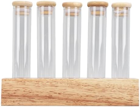AUNMAS Single Dose Coffee Bean Storage Tubes 10pcs Airtight Glass Canisters with Walnut Wood Display Stand for Coffee Beans Tea (5 Hole) - Image 2