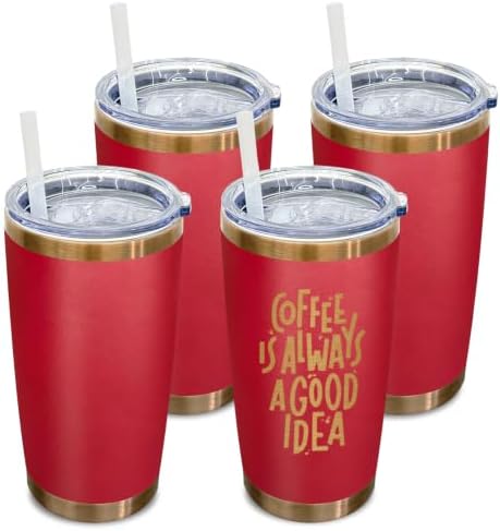 20 oz Tumbler Bulk Stainless Steel Tumblers with Lids and Straws Bright Red by MetalyaTumblers