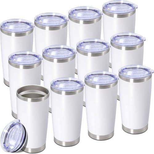20oz Tumbler Insulated Tumblers Vacuum Coffee Mug with Lid White 12Pack by Unknown