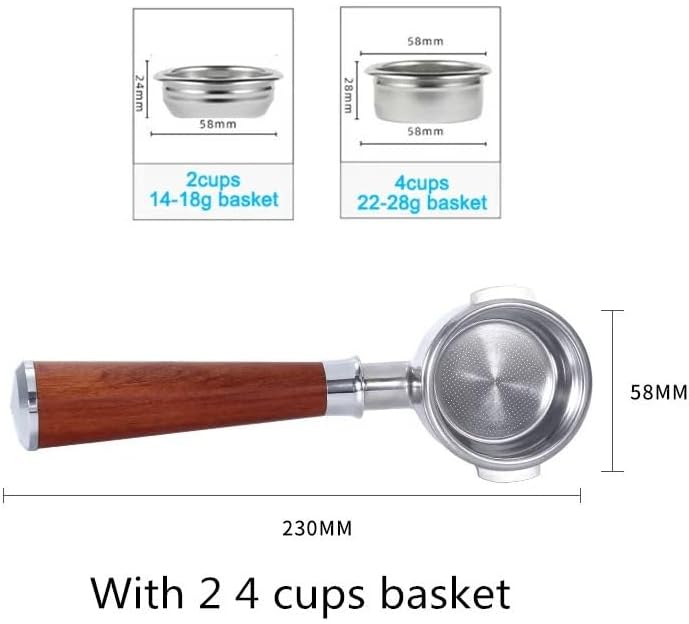 58MM Bottomless Filter Portafilter,Compatibility E61 brewing head, with 1/2/4 cups basket(Type ee) - Image 2